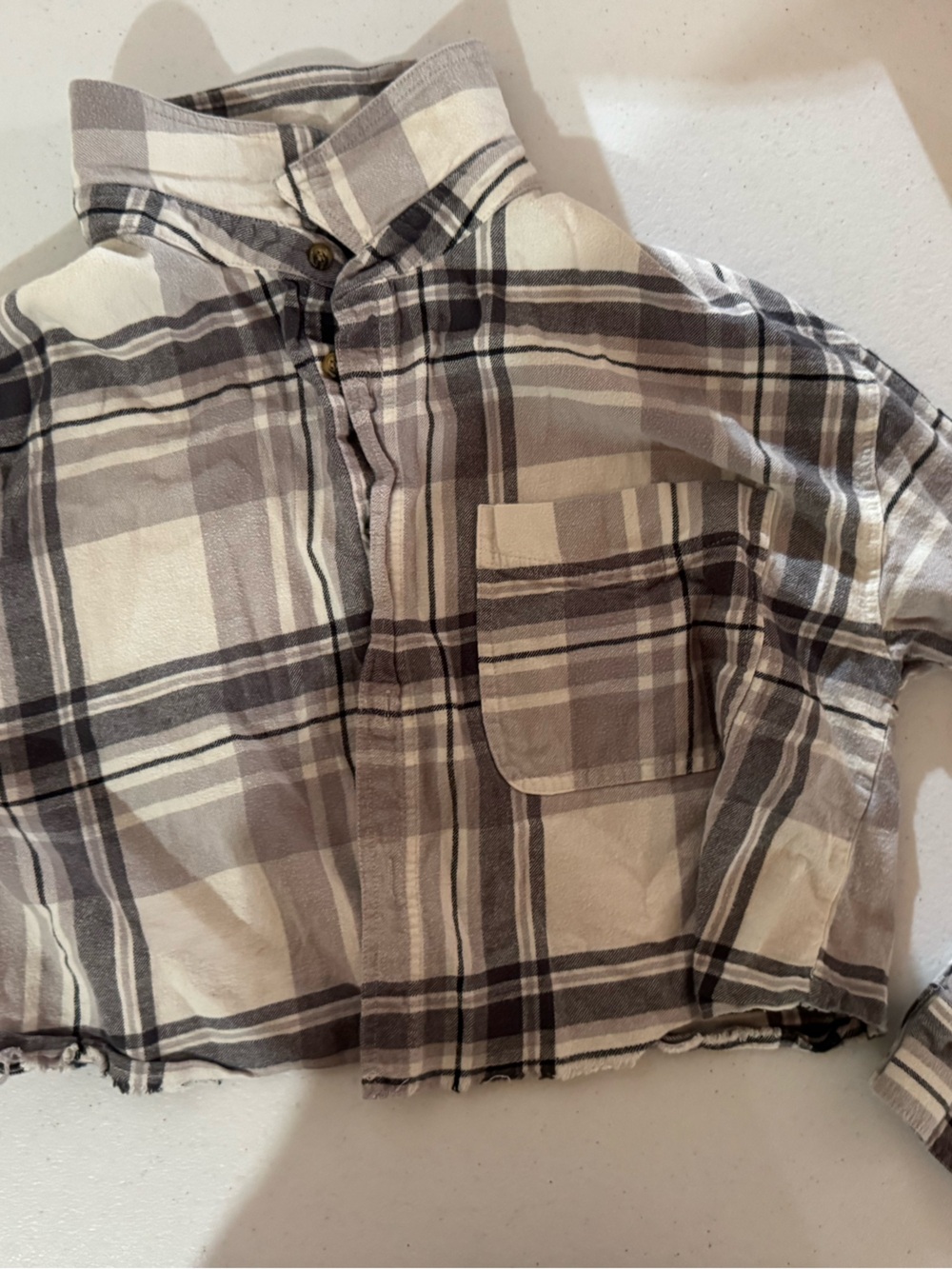 Women’s Plaid Cropped Blazer Jacket - Cream & Gray